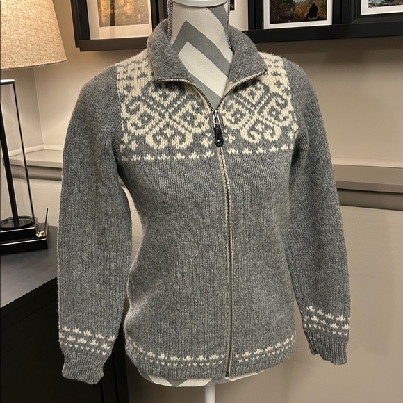 wool house Sweaters - WOOL HOUSE Full Zip New Wool Sweater, NWOT, Gray/Cream, XS, $149